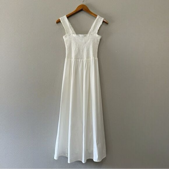 Reformation Villa Midi Dress‎ White Medium Smocked Stretch Organic Cotton - Picture 1 of 9